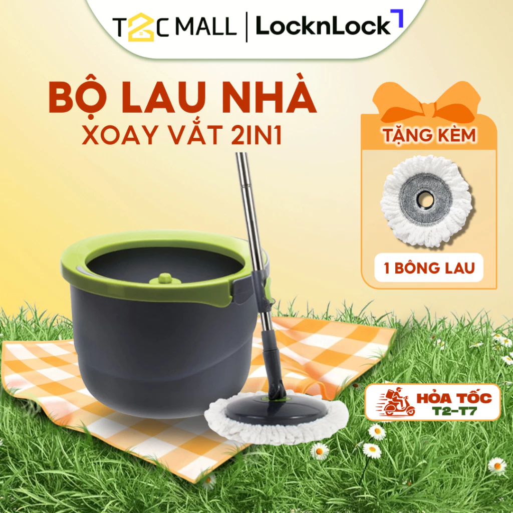 Bộ Lau Nhà Xoay Tay LocknLock Kèm Bông Lau Xoay 360 Độ, Thùng Đựng Chính Hãng ETM498 - T2CMALL