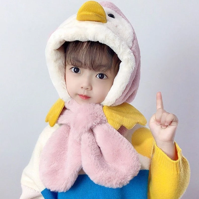 【Hwang】Mũ Len Mẫu Vịt Xinh Ngoan Yêu Cho Bé Trai Bé Gái - Mũ Kèm Khăn Chéo 3-8 tuổi