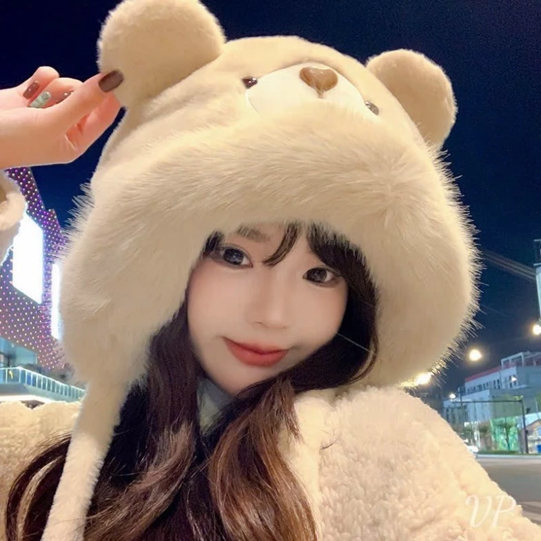 【Hwang】Mũ Chui Đầu Hình Gấu TIM đáng yêu - Mũ Len Tai Gấu Dễ Thương Sang Trọng Dày Mềm Mại Thời Trang Ấm Áp Mùa Đông