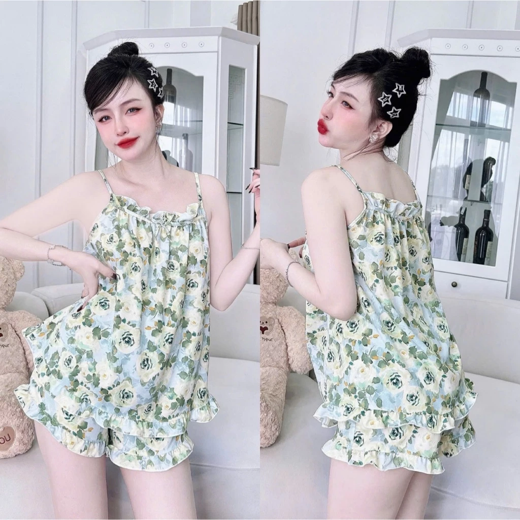 BỘ 5 - Đồ Bộ Ngủ 2 Dây Chất Lụa Hàn Quốc Hoạ Tiết Hoa Xinh Xắn Dễ Thương Thoáng Mát Mềm Mịn [40-55kg]- Balii