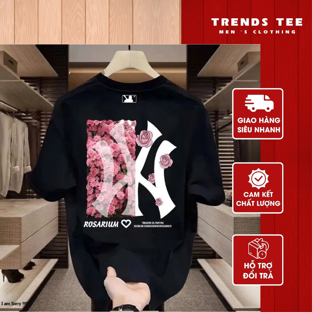 Áo Thun Nam Nữ Cotton 100% Cao Cấp 250Gsm In Hình Ny Hoa Hồng Form Dày Dặn Co Giãn 2 Chiều