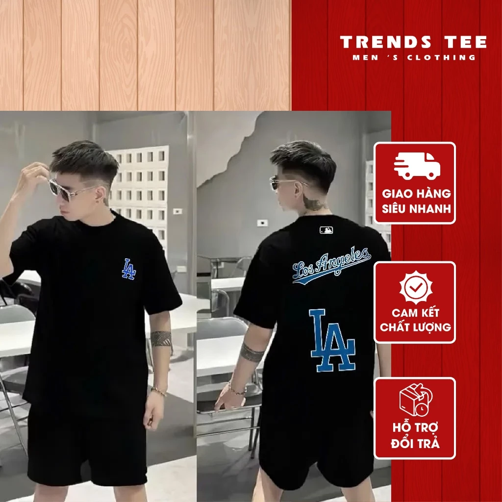 Áo Thun Nam Nữ Cotton 100% Cao Cấp 250Gsm In Hình Losangeles Xanh Form Dày Dặn Co Giãn 2 Chiều