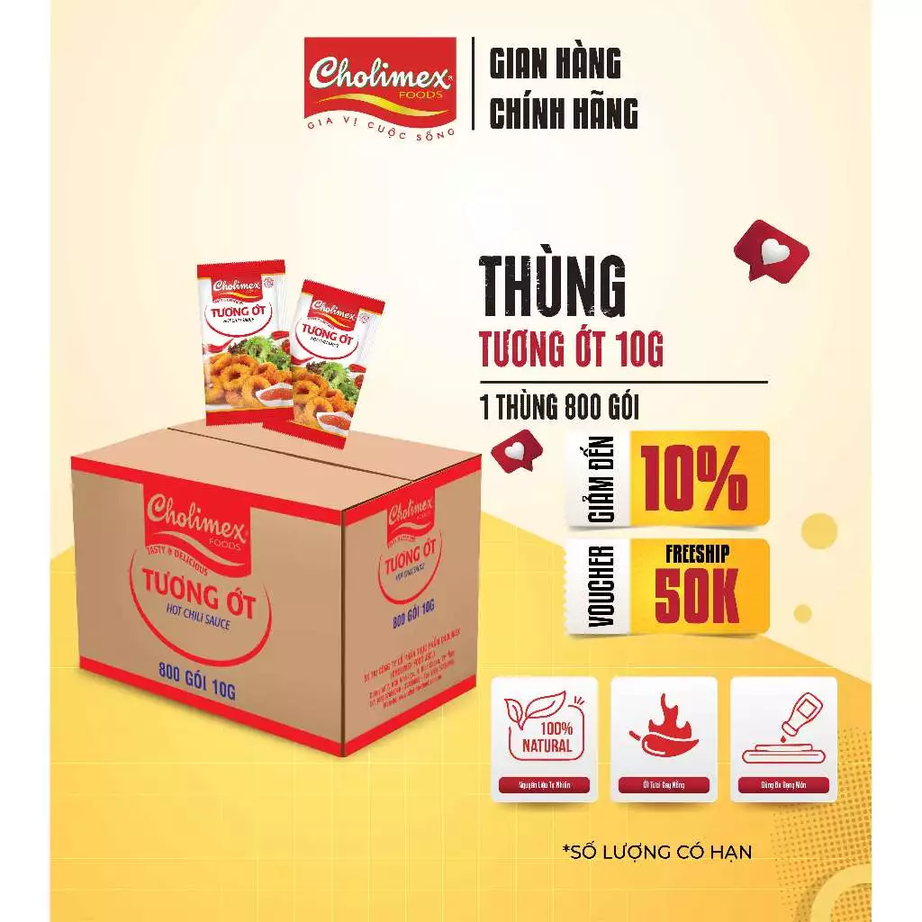 Thùng tương ớt gói Cholimex siêu tiện lợi cho quán ăn, du lịch - 800 gói/thùng
