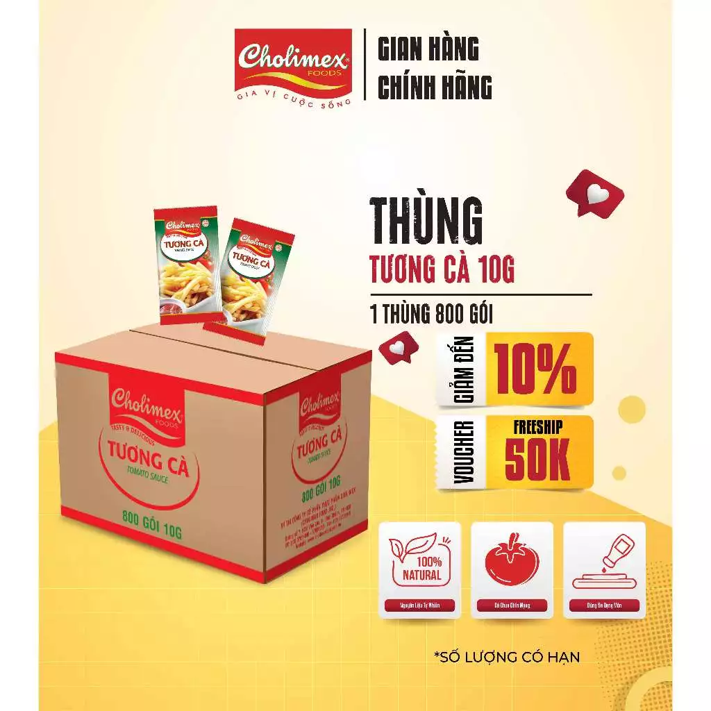 Thùng Tương cà gói Cholimex 10g siêu tiện lợi cho quán ăn, du lịch - 800 gói/thùng