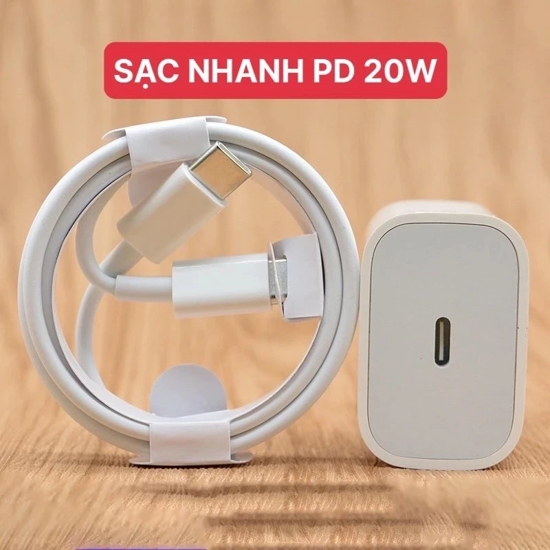 Bộ sạc nhanh 20.W ( Củ P.D 20.W + Dây sạc nhanh Ty.pe -C ) không nóng máy, an toàn ổn định cho điện thoại