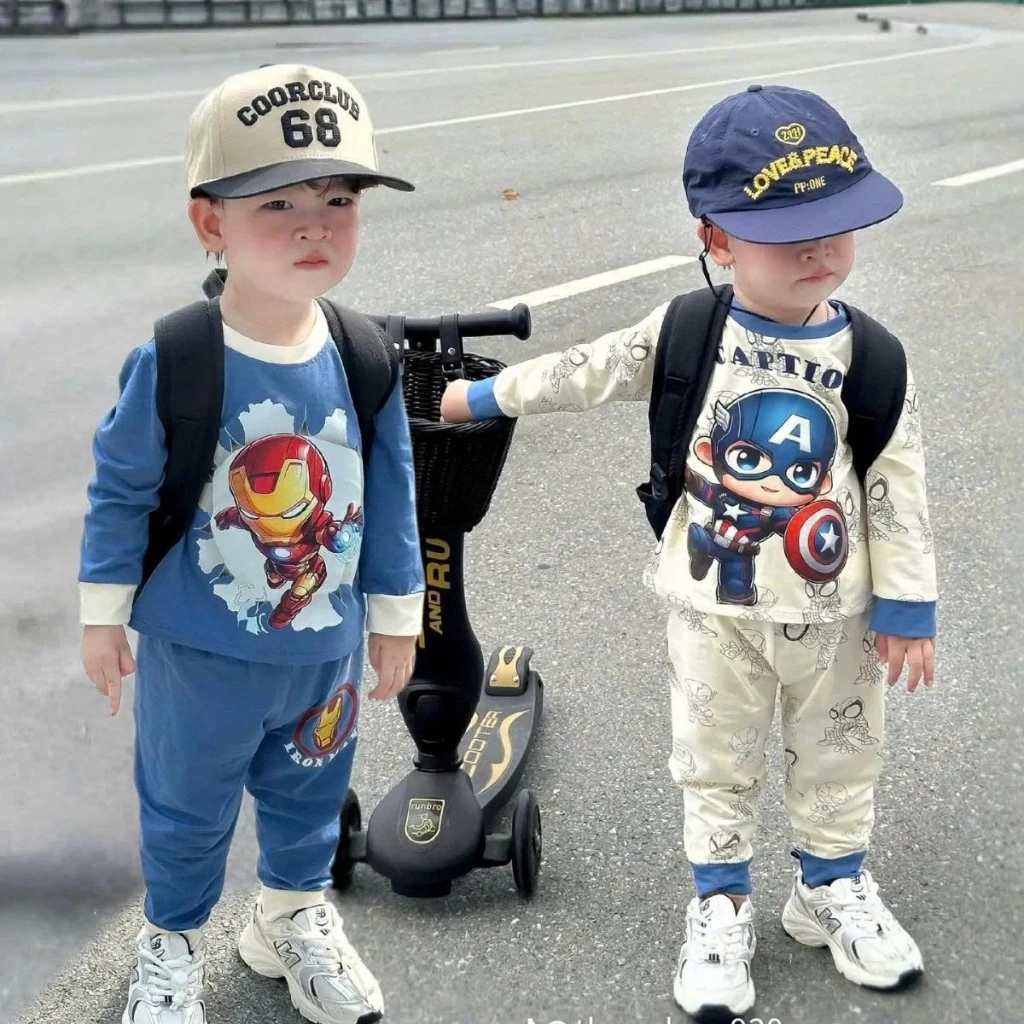 [8-18kg] Set đồ thu đông dài tay chất cotton mềm mịn, phong cách Hàn Quốc cho bé trai in hình Spider-man.
