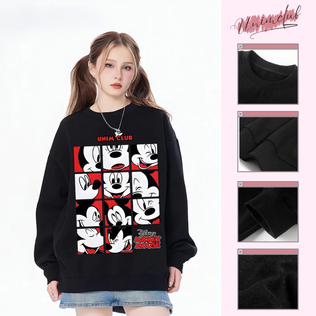 Áo Sweater Dài Tay Mickey Mouse Chất Liệu Nỉ Chân Cua Cao Cấp Không Bai Nhão Hình In Chống Nứt Không Bong