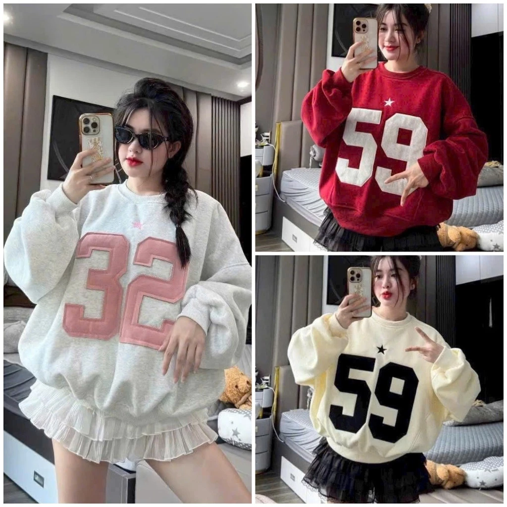 Áo nỉ bông Sweater in chữ nổi 59-32 form boxy unisex nam nữ áo thu đông dài tay fammilyshop