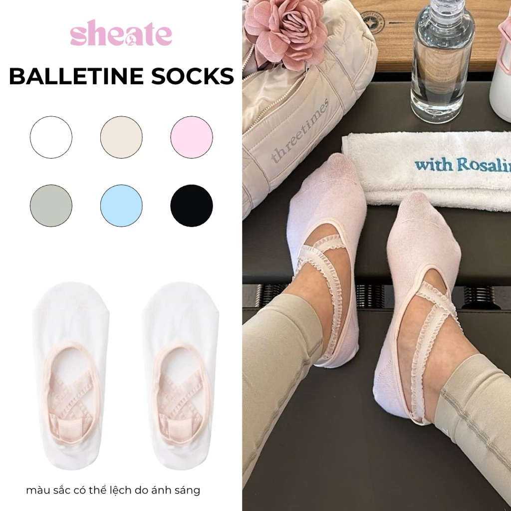BALLETINE SOCKS - Tất tập pilates / yoga cổ thấp phong cách ballet viền ren chống trượt