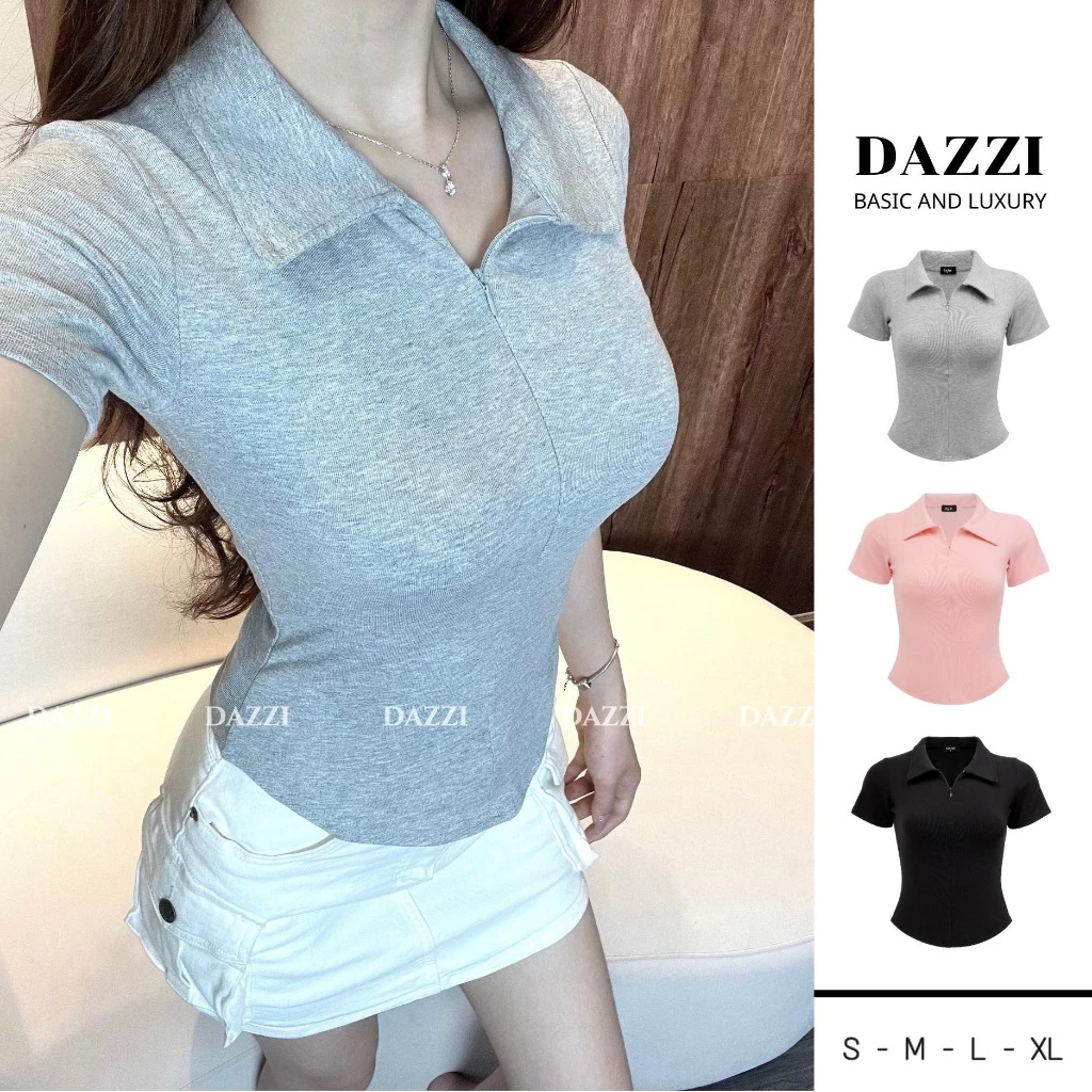 Áo thun nữ cổ bẻ phối dây kéo KENCO , áo polo nữ ôm dáng vải cotton nhuyễn KENCO MA1079