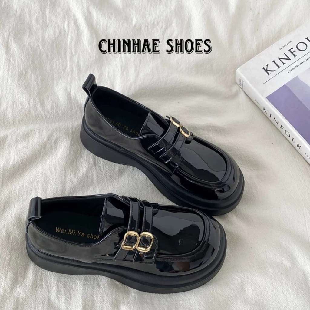 Giày oxford da pu cao cấp 2 khuy nhỏ quai dán tăng chiều cao 5cm phong cách retro vintage cho nữ đi tiệc G118
