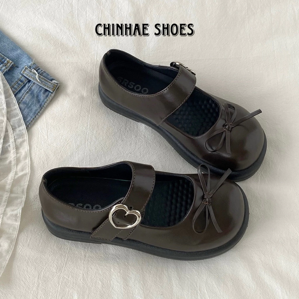 Giày loafer nơ da pu cao cấp srsoo quai ngang tăng chiều cao 2cm đế bằng phong cách vintage retro cho nữ dạo phố G116