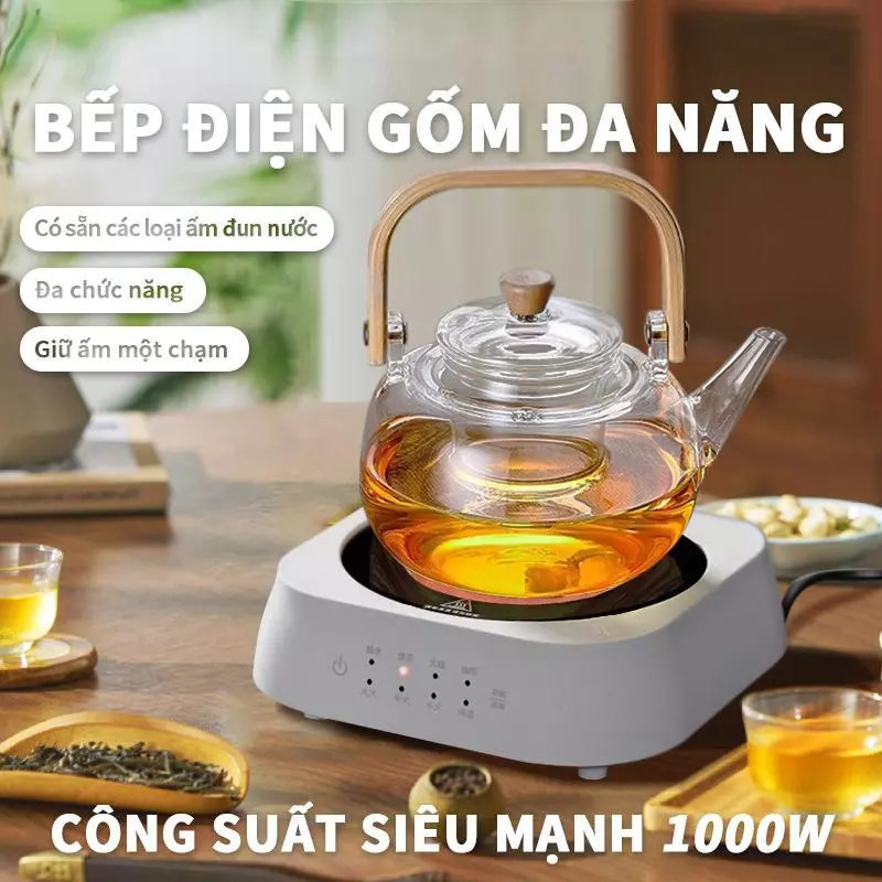 Bếp Hồng Ngoại, Ấm Siêu Tốc 1L, Không Kén Nồi, Tiết Kiệm Điện, Tự Động Ngắt, Đa Năng