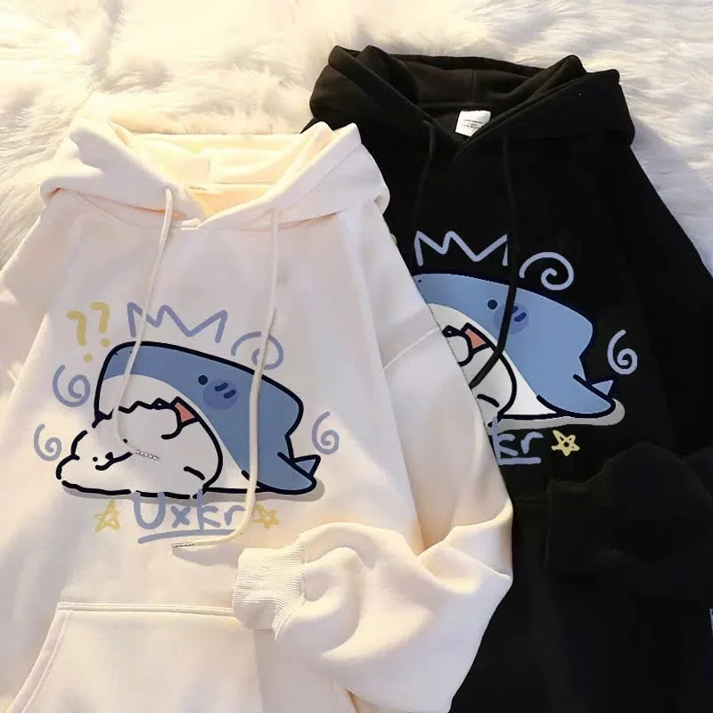 Áo hoodie nữ nam unisex KONOVA form rộng chất liệu nỉ bông dày dặn in hình cá mập