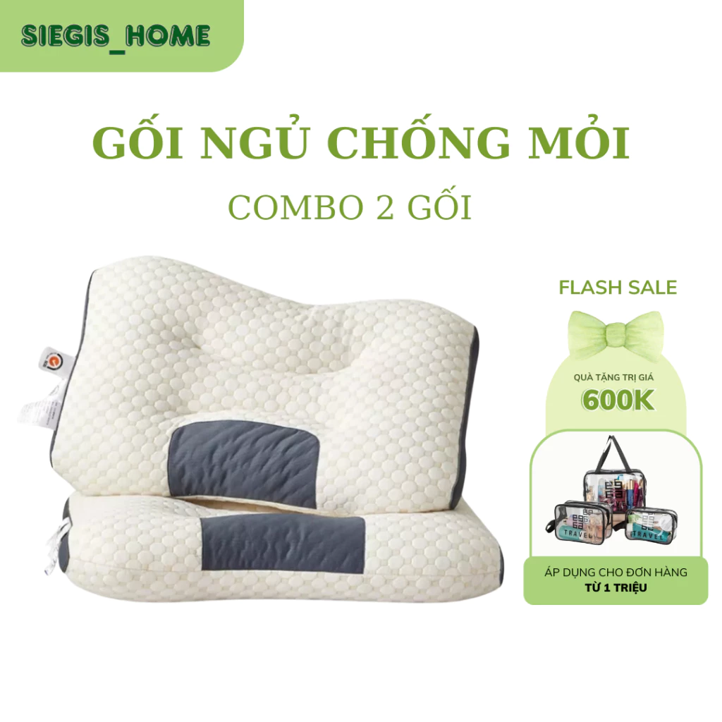 Gối Ngủ Chống Mỏi, Gối Công Thái Học Chống Đau Mỏi Vai Gáy Cao Cấp, Thoáng Khí, Hút Ẩm Tốt, Kháng Khuẩn Cho Gia Đình Spa