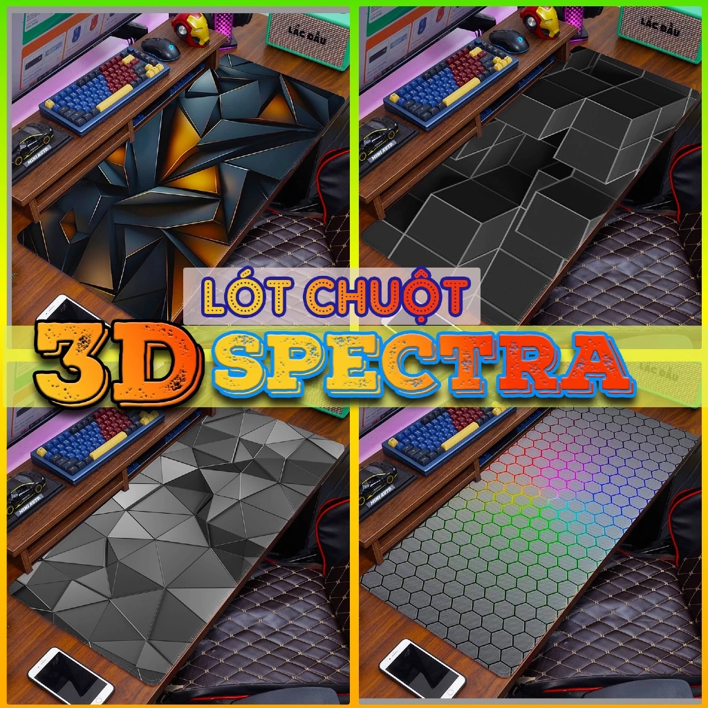 Lót Chuột Cỡ Lớn 3D SPECTRA Size 80X30cm / 90X40cm / 120X60cm Cao Cấp, Chống Trượt, Bền Đẹp
