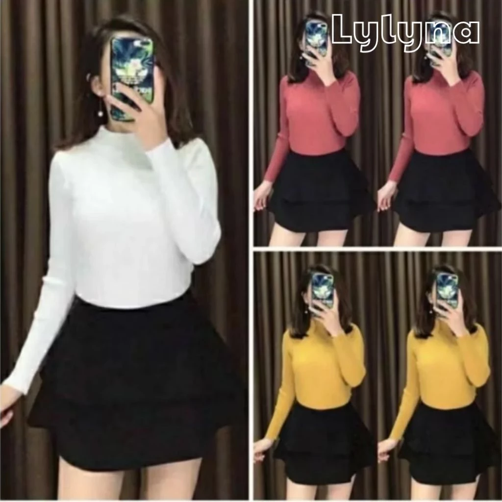 áo thun gân tay dài cổ lọ
