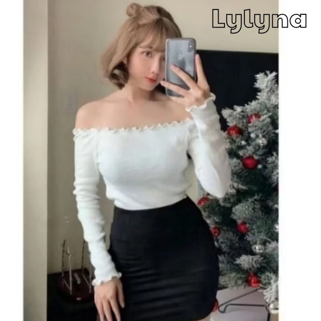 Áo trễ vai thun gân, áo trễ vai nữ tính xinh xắn - LYLYNA A44