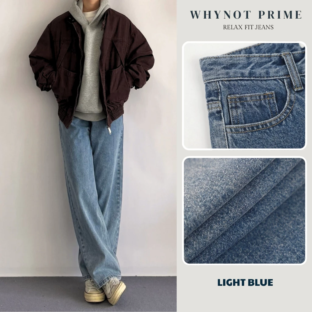 Quần Jean Nam Ống Suông Đứng màu Xanh Light Blue WN PRIME, Quần Bò Nam Nữ Form Suông Có BigSize