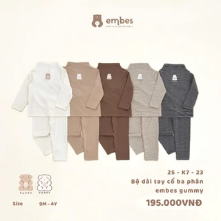 Đồ Bộ Thu Đông Cho Bé Embes, Bộ Quần Áo Giữ Nhiệt Cổ 3 Phân Chất Cotton Mềm Mại Cho Bé Từ 8-17kg