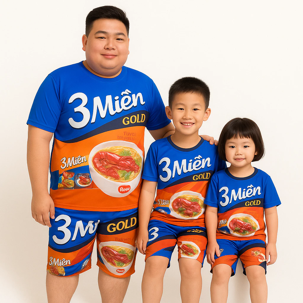 Bộ quần áo cho bé họa tiết mì tôm ngộ nghĩnh 13Kg-123Kg Unisex mặc Gia Đình, hội nhóm cặp đôi mặc đi chơi sự kiện