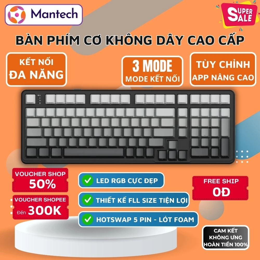 Bàn Phím Cơ Không Dây Attack Shark X98 Pro - Tri-Mode, LED RGB, Switch Blueberry, Pin 4.000mAh, App