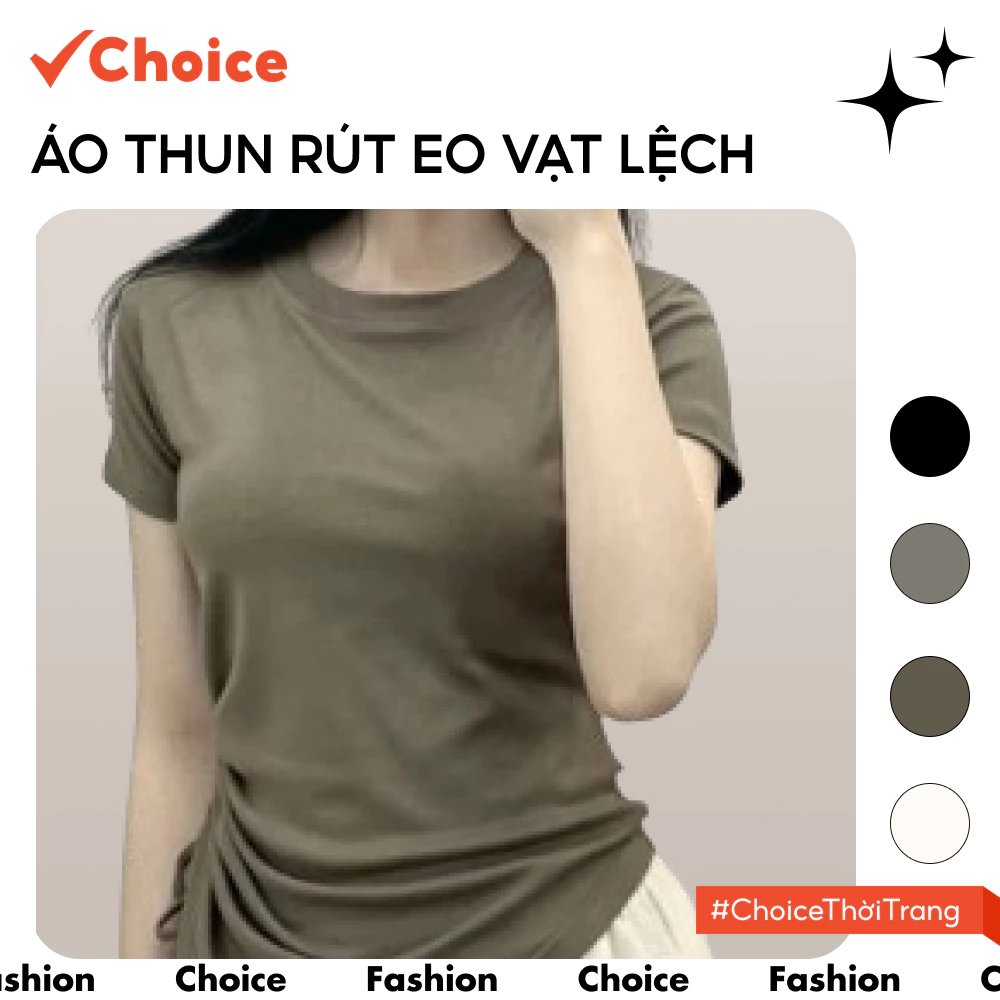 [Choice] Áo Thun AH12.4 Rút Eo Vạt Lệch Nâu
