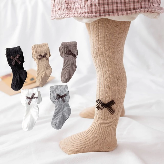 Quần tất len cho bé gái, quần leggings đính nơ trơn màu mềm và ấm, co giãn 4 chiều size từ 1 đến 12 tuổi