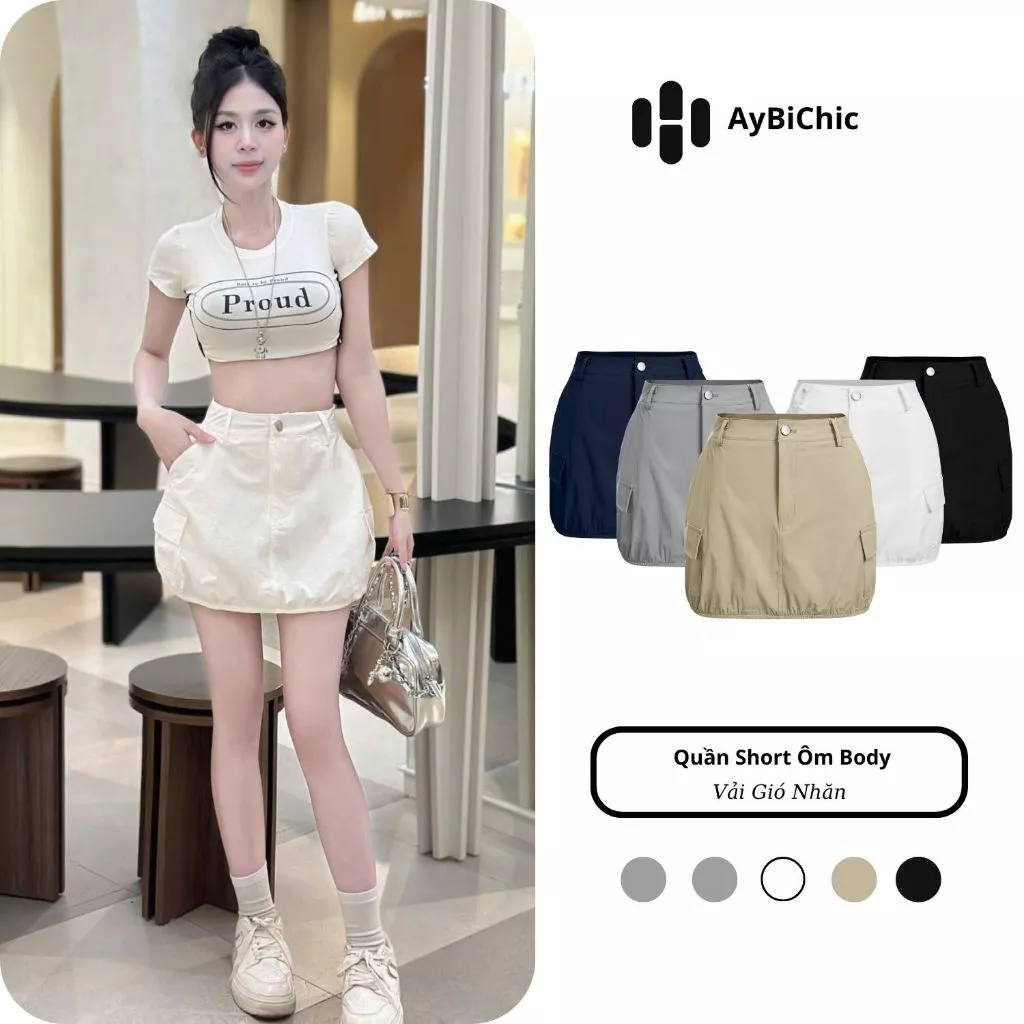 Quần Short Nữ, Chân Váy Nữ Dáng Ôm Body Phối Túi Bên Chất Liệu Vải Gió Nhăn Siêu Thoáng Mát AyBiChic AB5558