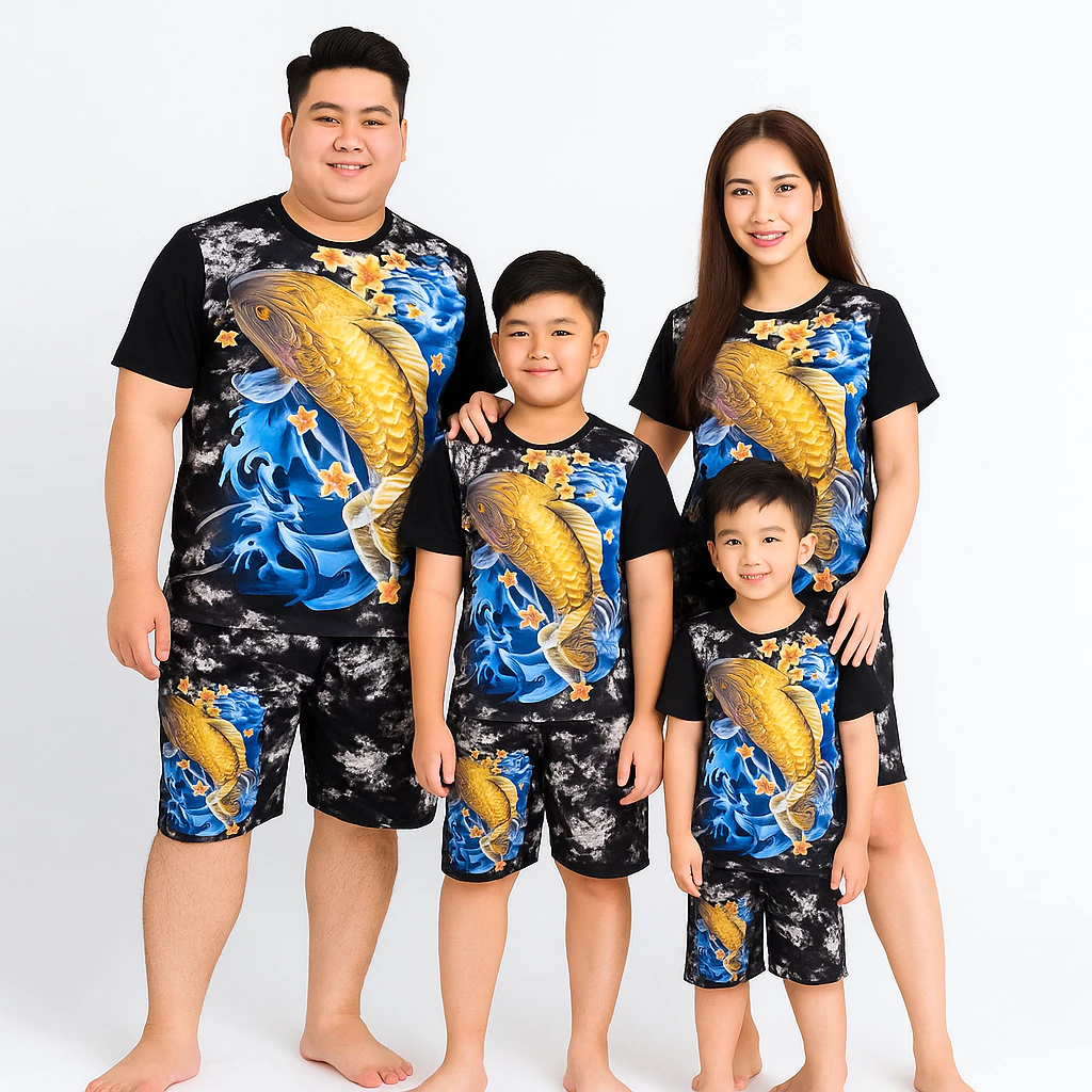 Bộ thun 3D 23kg-123kg Bigsize Hình Cá Chép, Hổ, Đại Bàng cho Nam Nữ Bé trai bé gái mặc gia đình hội nhóm du lịch sự kiện