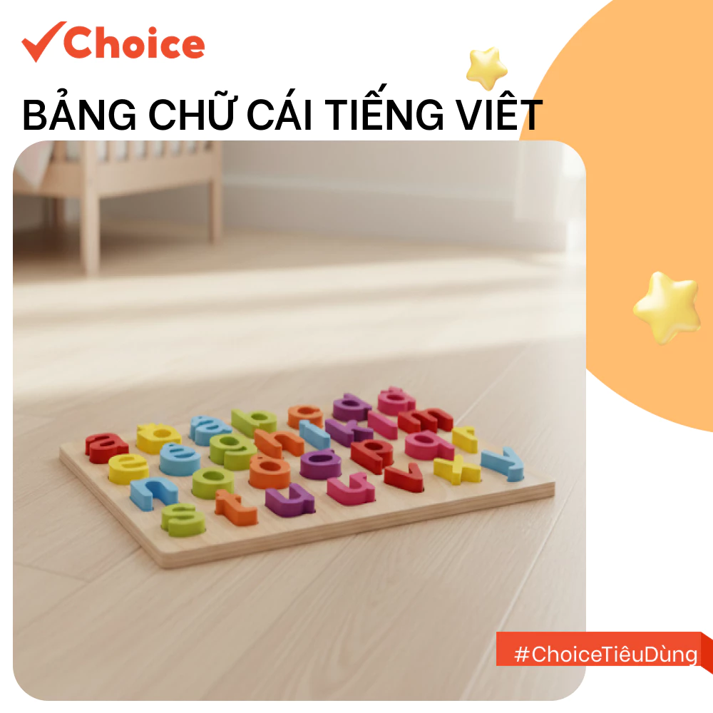 Bảng chữ cái tiếng việt in thường Choice M260 PL1 đồ chơi trí tuệ bằng gỗ nổi chữ và số cho bé