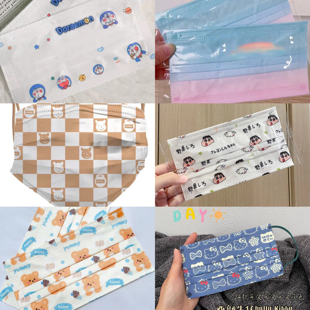 Set 5 Cái Khẩu Trang In Hình Hoạ Tiết Dành Cho Bé Và Người Lớn