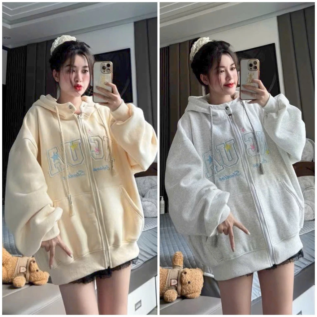 Áo khoác hoodie zip nỉ in nổi NCAU form rộng Unisex nam nữ mặc được chất nỉ cao cấp