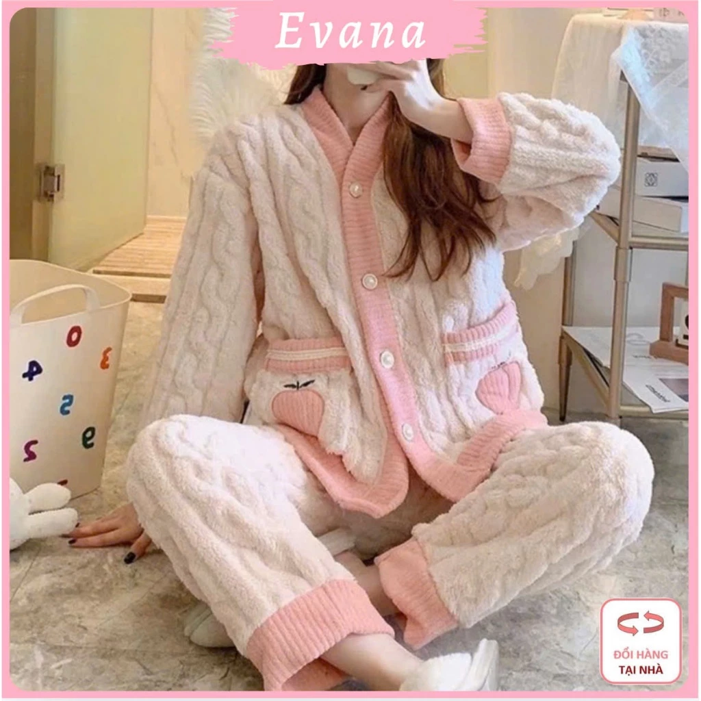 [SIZE M.L.XL] Bộ Đồ Lông Giữ Nhiệt, Bộ Lông Đào Cam EVANA, Bộ Ngủ Nữ Lông Siêu Ấm, Quần Áo Lông Ủ Kem BL09