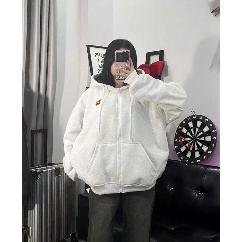 Áo Khoác Hoodie Zip Xám + Đen In Lá Cờ Việt Nam, Chất Nỉ Dày Dặn, Freesize Nam Nữ (có túi trong)