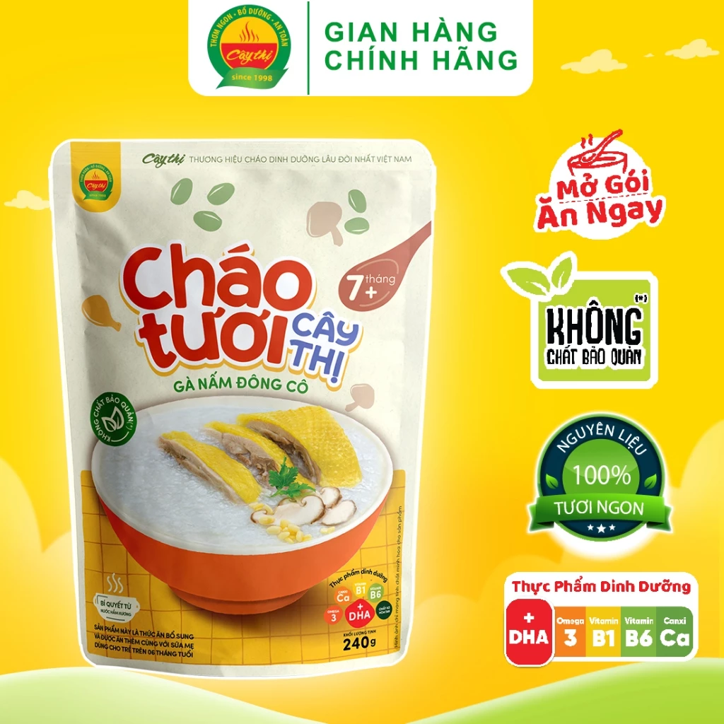 [QUÀ TẶNG] Cháo Tươi Gà Nấm Đông Cô Cây Thị Mở Gói Ăn Ngay 240G