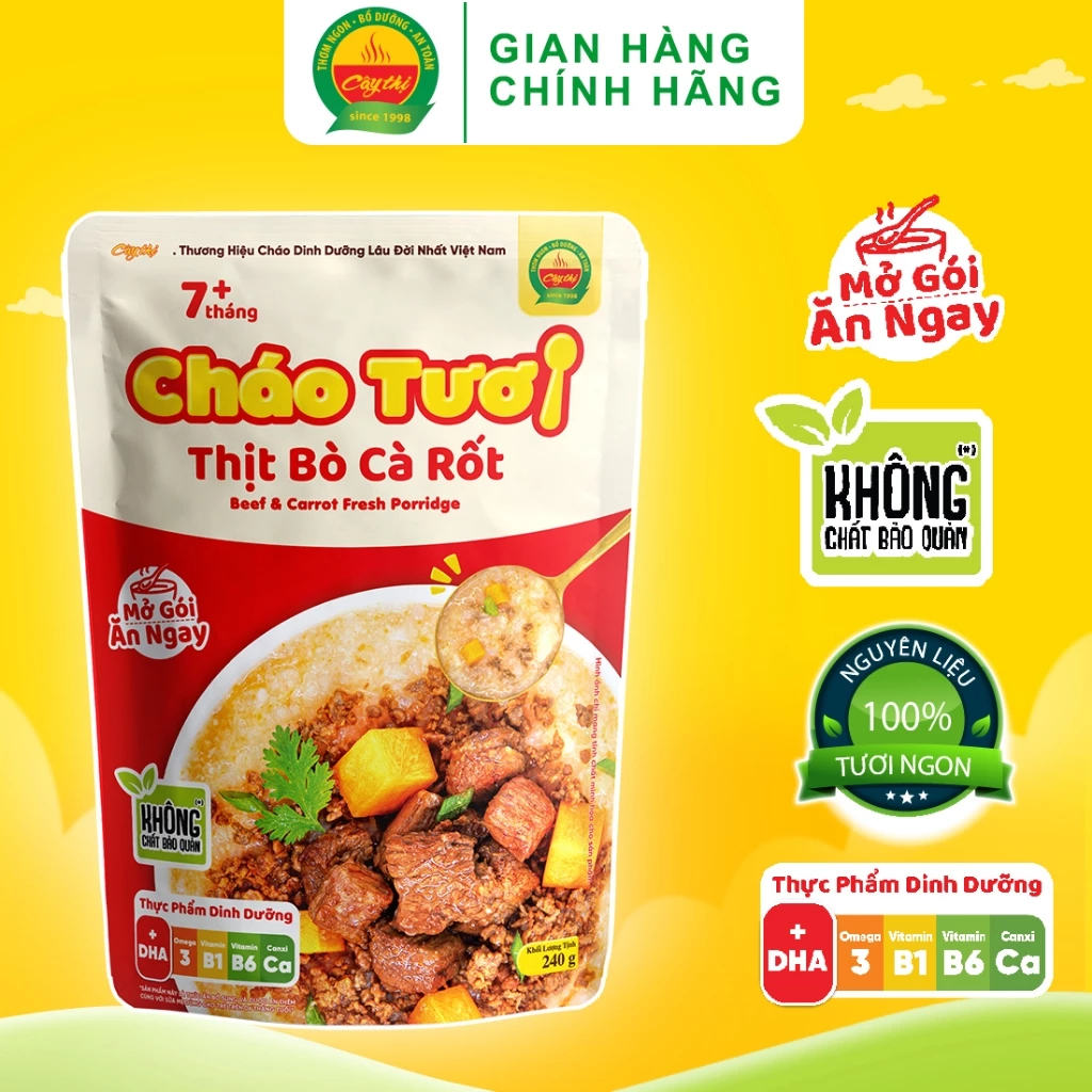 Cháo Tươi Cây Thị Thịt Bò Cà Rốt - Mở gói ăn ngay 240g