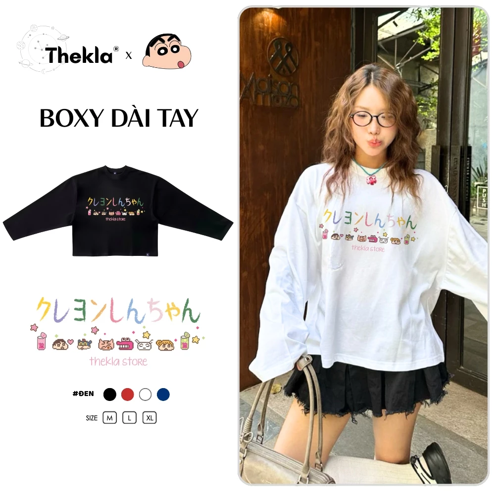 Áo Boxy Dài Tay THEKLA BST130 Shin Tiếng Nhật - Áo Thu Đông Cotton 4 Chiều Dày Dặn Co Giãn Streetwear