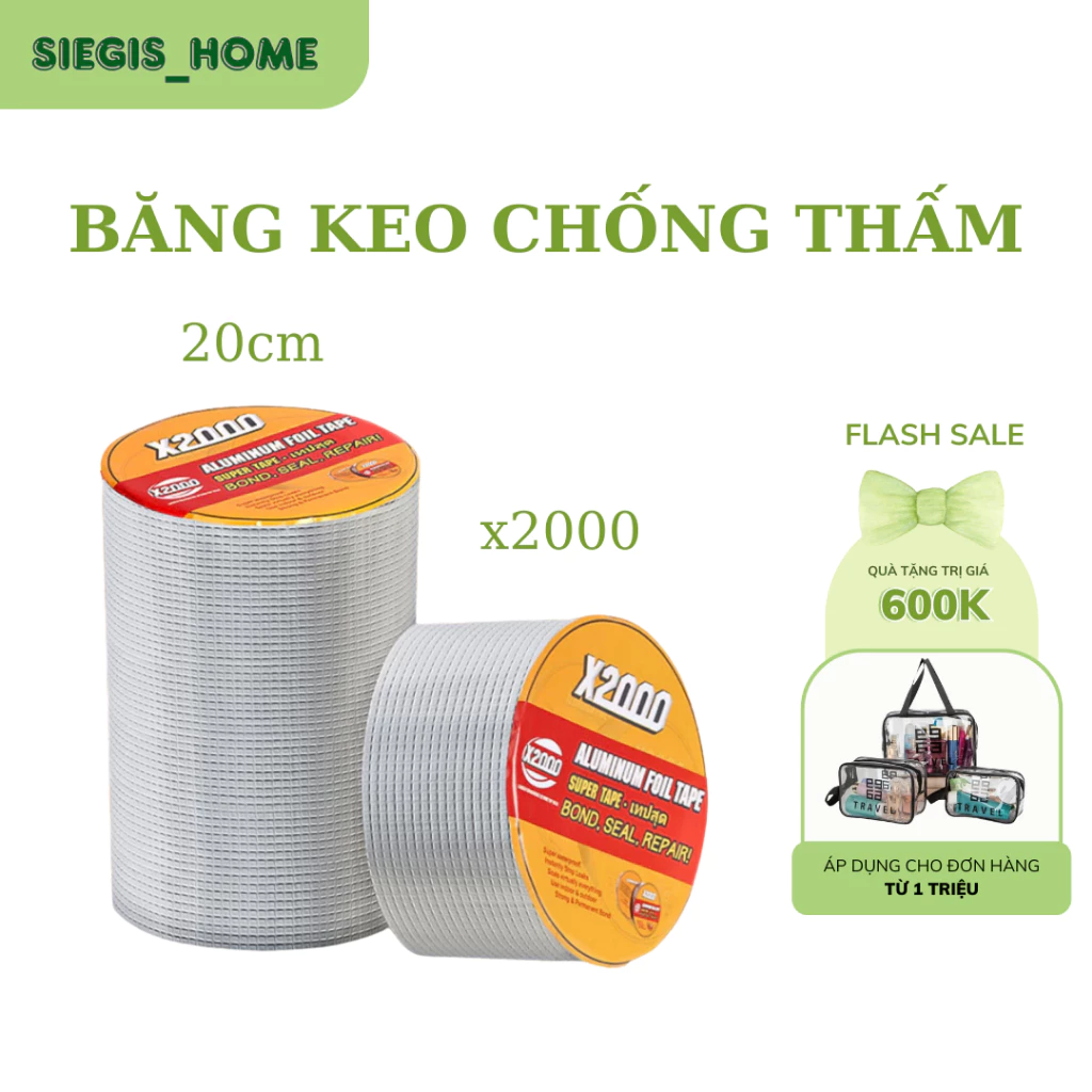 Băng Keo Chống Thấm X2000 Rộng 5cm/10cm/20cm Dài 5m Siêu Dính, Chống Thấm Nước, Keo Chống Dột Trên Mọi Bề Mặt