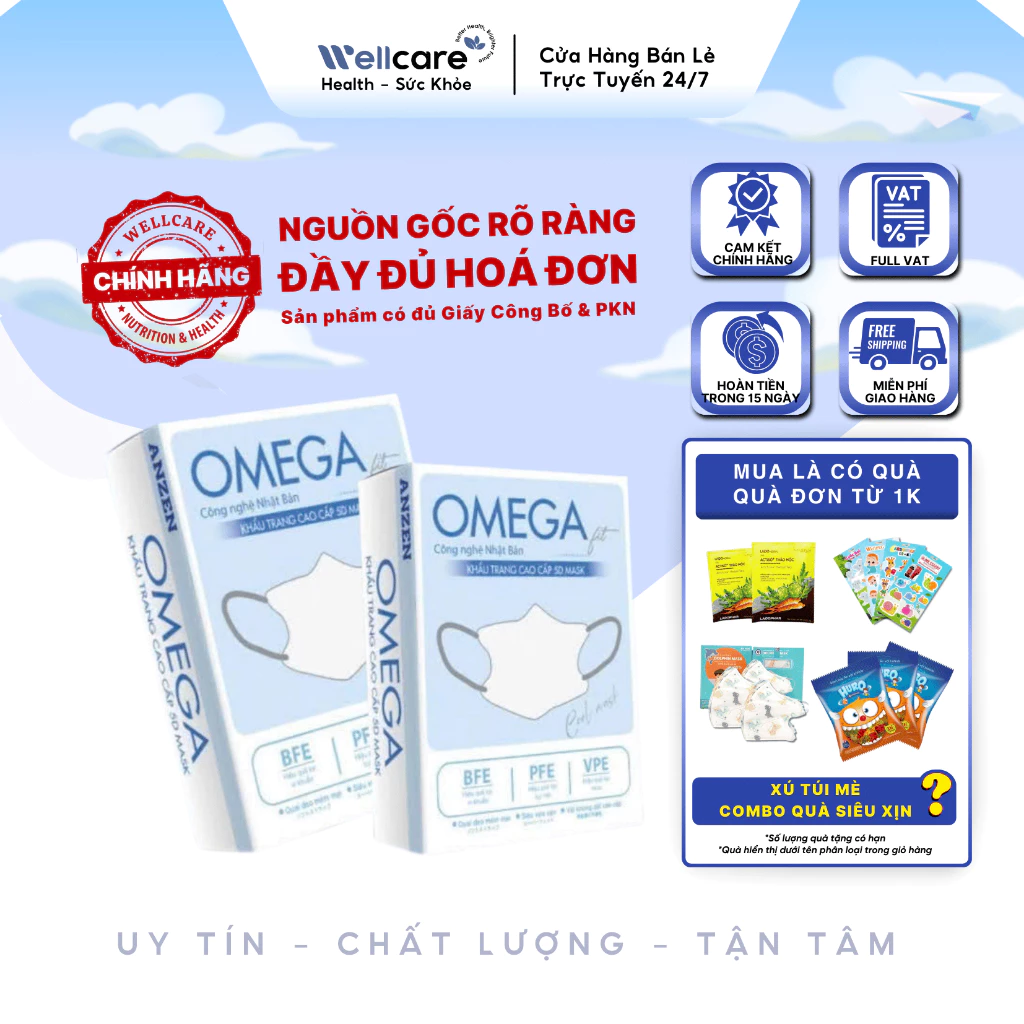 [✨CHÍNH HÃNG] Khẩu Trang 5D Omega Kháng Khuẩn 3 Lớp - Túi 30 cái - Chống Bụi Mịn An Toàn Túi Zip Tiện Lợi