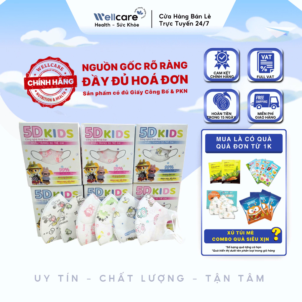 [✨CHÍNH HÃNG] Khẩu Trang Trẻ Em 5D Kids Labubu 3 Lớp Kháng Khuẩn An Toàn, Hoạt Tiết Sinh Động - Hộp 30 cái