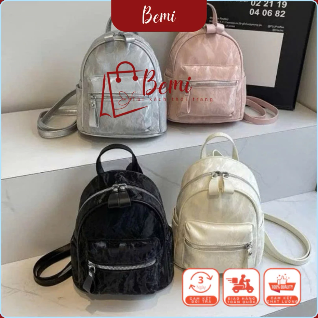 Balo mini da nhung mịn size 19-20. Chất liệu da PU nhung mịn mềm mướt tạo nên sự sang chảnh
