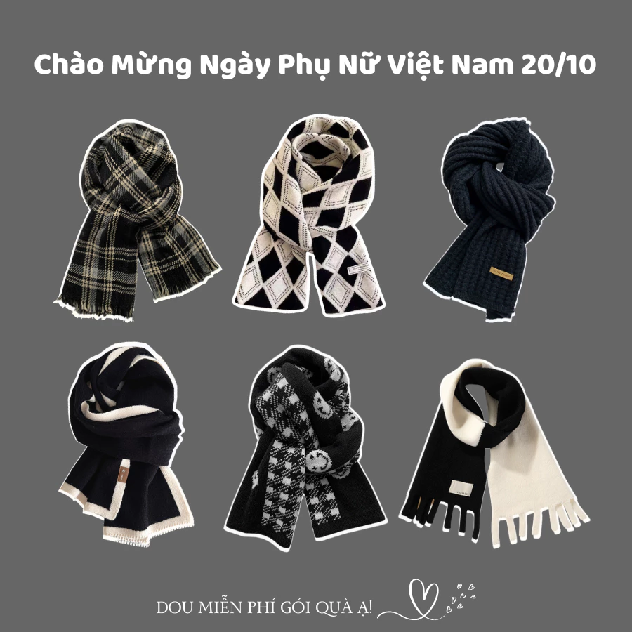 Khăn Len cashmere quàng cổ unisex dày, Khăn len dệt kim tone đen mạnh mẽ QUÀ TẶNG 20.10 NGÀY PHỤ NỮ VIỆT NAM - Mã LN04