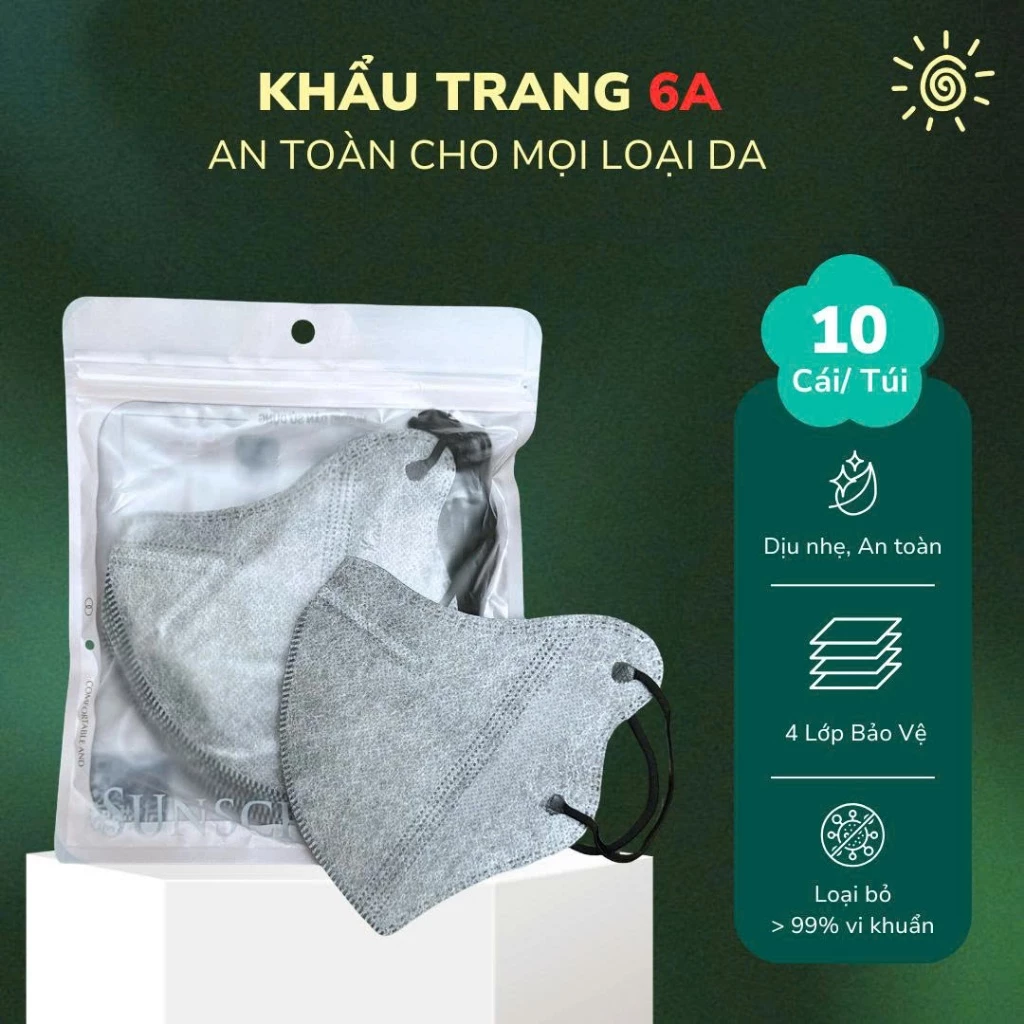 Khẩu trang 6A 4 lớp kháng khuẩn, Chống nắng và chống tia UV, Ôm sát khuôn mặt dùng hằng ngày khi ra đường, nơi có khói b