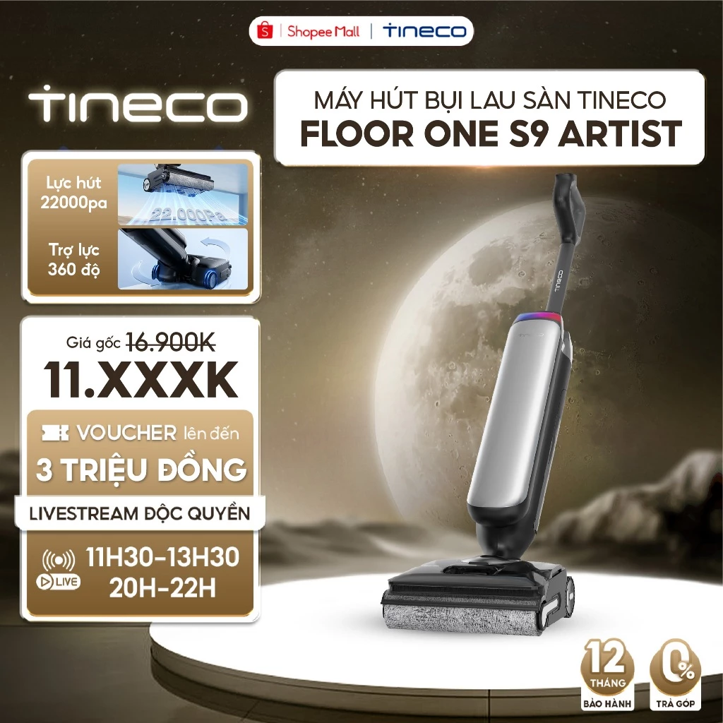 [Livestream KOLs Máy lau sàn hút bụi Tineco Floor One S9 Artist FW2C0200ID - Điện phân khử khuẩn - Trợ lực 360 độ
