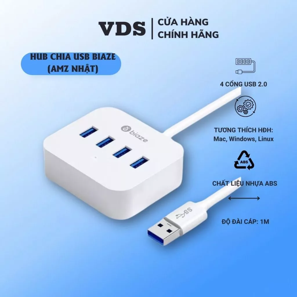 Hub USB Biaze 4 Cổng USB 2.0, Truyền Tải Ổn Định, Thiết Kế Nhỏ Gọn