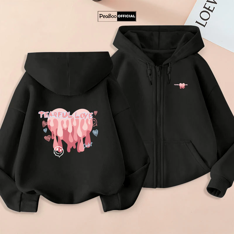 Áo Hoodie Zip, Áo Khoác Nam Nữ Unisex By PEABOO Mã The Sun Chất Nỉ Bông Form Rộng Mũ 2 Lớp