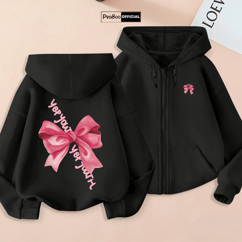 Áo Hoodie Zip, Áo Khoác Nam Nữ Unisex By PEABOO Mã HZ Thỏ Dâu Chất Nỉ Bông Form Rộng Mũ 2 Lớp