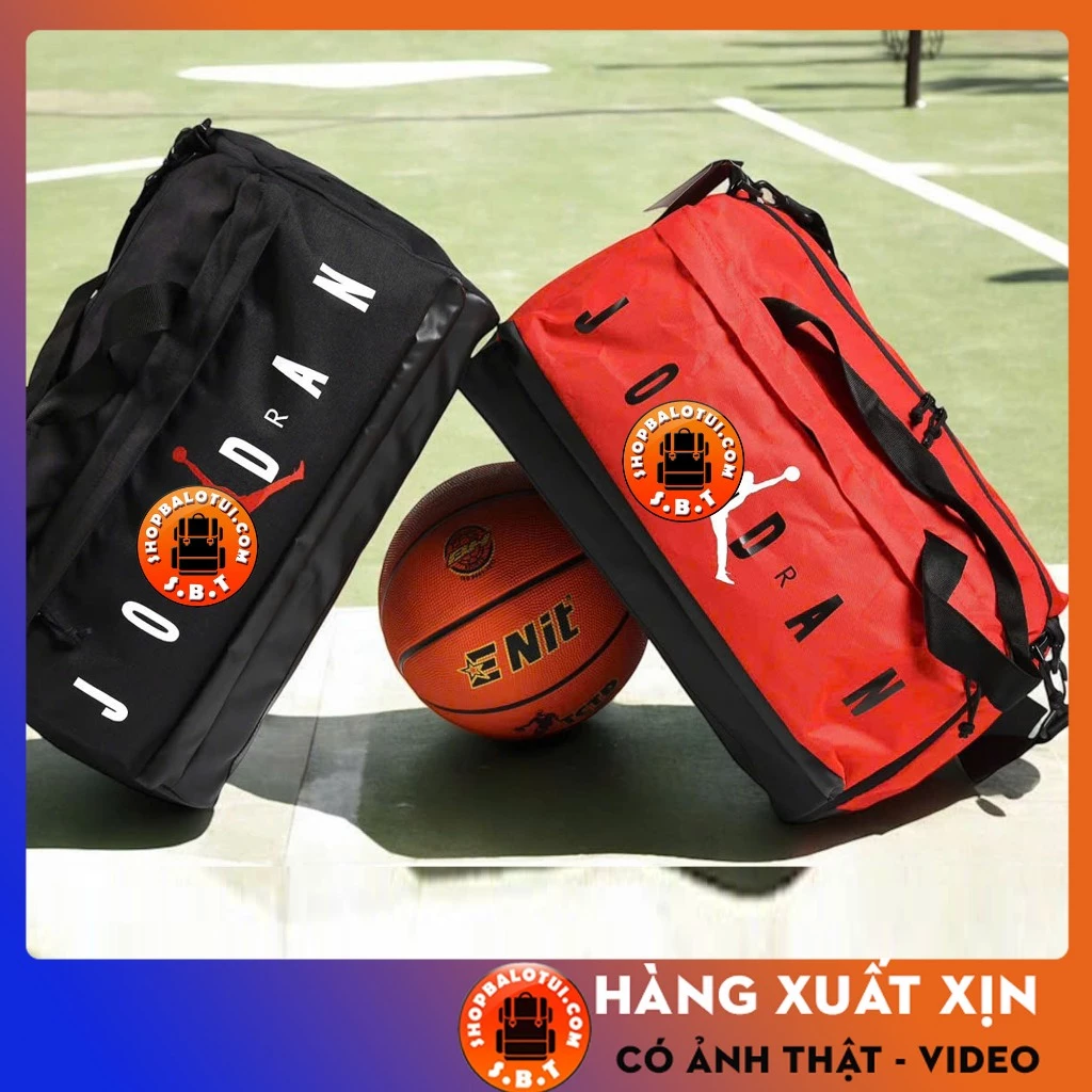 Túi Thể Thao Nam Nữ Cao Cấp Có Ngăn Để Giày JD Màu Đỏ Đen, Túi  Trống Tập Gym Nhiều Ngăn Đi Đá Bóng Banh Chất Vải