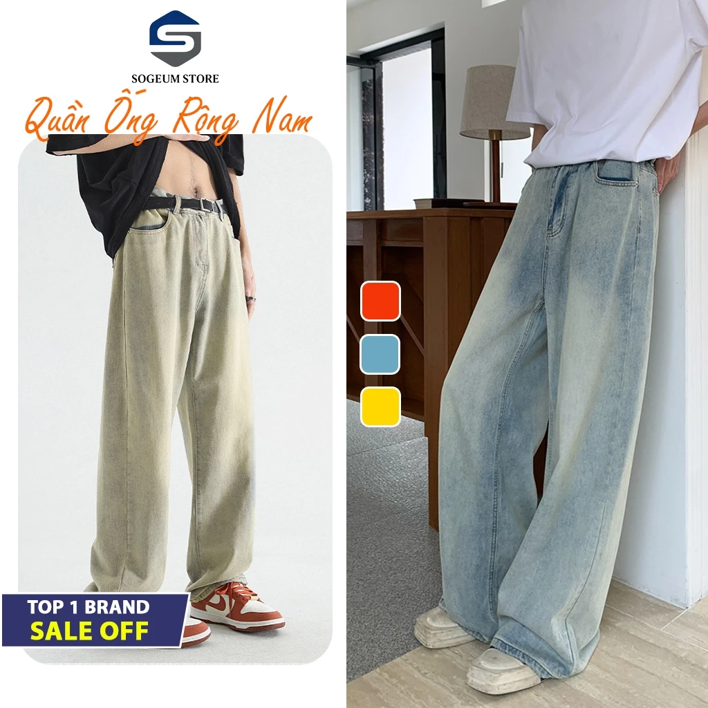 Quần Jeans Bò ống rộng suông baggy nam nữ màu trắng kem Retro QCCC đẹp hottrend Sogeum